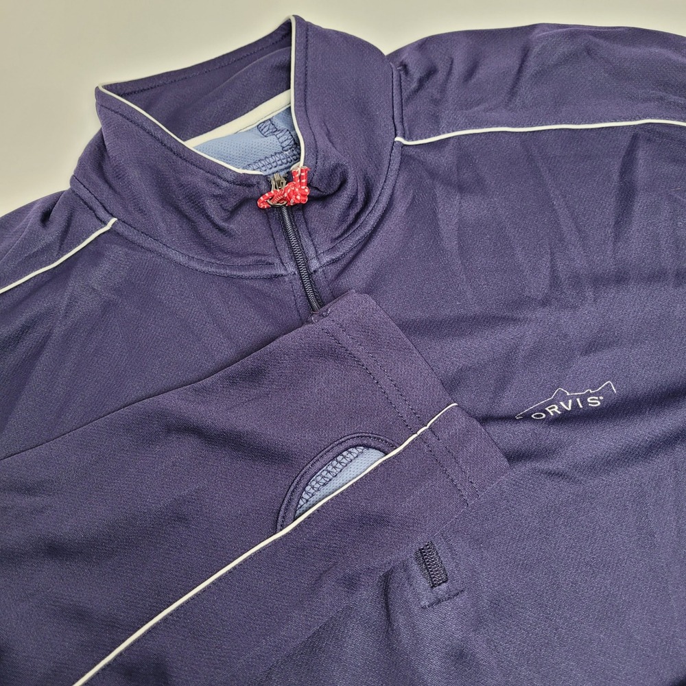 Orvis Trout Bum Pullover Mens XL Blue Good Quarter Zip Thumbhole Recycled Blend